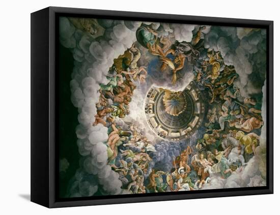 View of Olympus, Home of the Gods, Fresco in the Room of the Giants-Giulio Romano-Framed Stretched Canvas