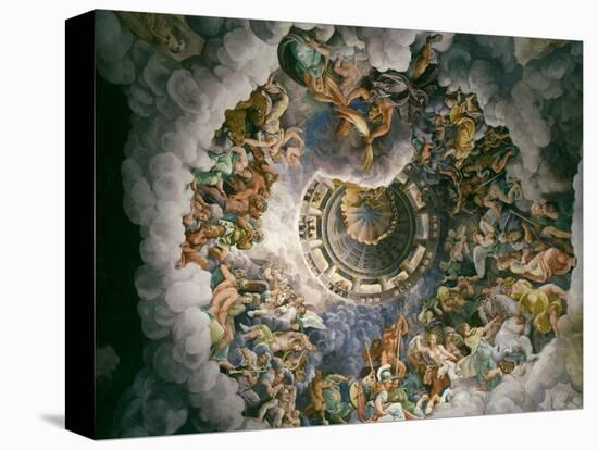 View of Olympus, Home of the Gods, Fresco in the Room of the Giants-Giulio Romano-Stretched Canvas