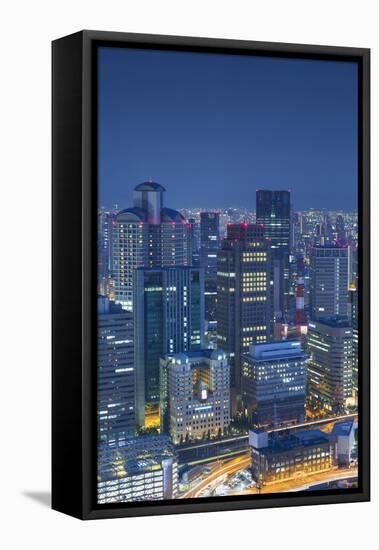 View of Osaka at Dusk, Kansai, Japan-Ian Trower-Framed Stretched Canvas