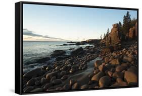 View of Otter Cliffs with Early Morning Light on the Boulders of the Rocky Shoreline-Eric Peter Black-Framed Stretched Canvas