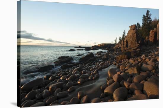 View of Otter Cliffs with Early Morning Light on the Boulders of the Rocky Shoreline-Eric Peter Black-Stretched Canvas