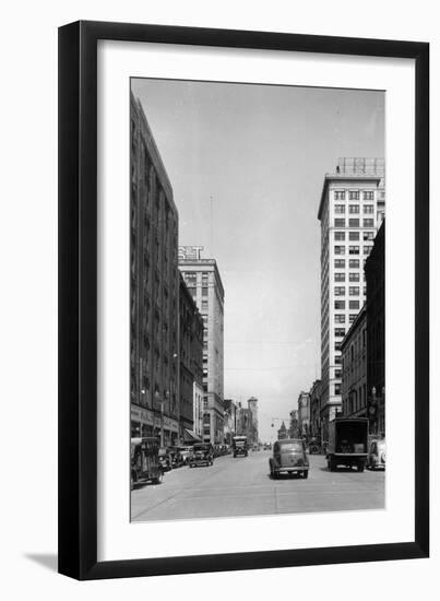 View of Pacific Avenue - Tacoma, WA-Lantern Press-Framed Art Print