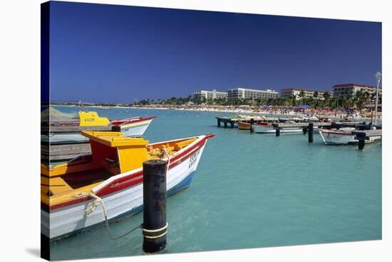 View of Palm Beach from the Fishing Pier Aruba-George Oze-Stretched Canvas