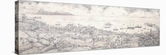 View of Papeete, Tahiti, Overlooking the Harbour Towards Moorea, Mid 19th Century (Pencil)-null-Stretched Canvas