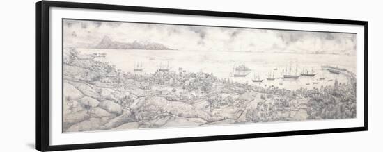 View of Papeete, Tahiti, Overlooking the Harbour Towards Moorea, Mid 19th Century (Pencil)-null-Framed Premium Giclee Print