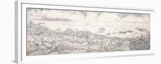 View of Papeete, Tahiti, Overlooking the Harbour Towards Moorea, Mid 19th Century (Pencil)-null-Framed Premium Giclee Print