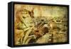 View Of Paris From Notre Dame - Artwork In Retro Style-Maugli-l-Framed Stretched Canvas