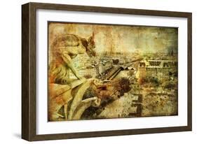 View Of Paris From Notre Dame - Artwork In Retro Style-Maugli-l-Framed Art Print