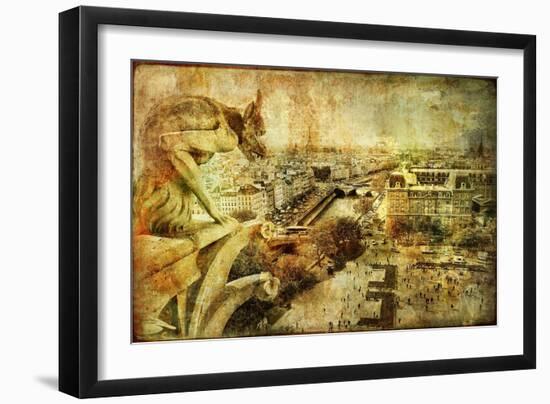 View Of Paris From Notre Dame - Artwork In Retro Style-Maugli-l-Framed Art Print