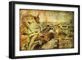 View Of Paris From Notre Dame - Artwork In Retro Style-Maugli-l-Framed Art Print