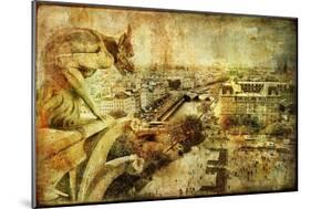 View Of Paris From Notre Dame - Artwork In Retro Style-Maugli-l-Mounted Art Print