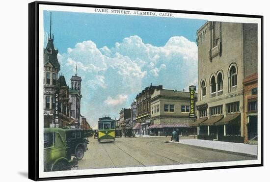 View of Park Street - Alameda, CA-Lantern Press-Framed Stretched Canvas