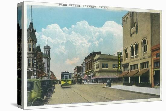 View of Park Street, Street Car - Alameda, CA-Lantern Press-Stretched Canvas
