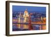 View of Parliament Buildings along Danube River at dusk, Budapest, Capital of Hungary-Tom Haseltine-Framed Photographic Print