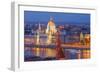 View of Parliament Buildings along Danube River at dusk, Budapest, Capital of Hungary-Tom Haseltine-Framed Photographic Print