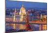 View of Parliament Buildings along Danube River at dusk, Budapest, Capital of Hungary-Tom Haseltine-Mounted Photographic Print