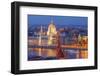 View of Parliament Buildings along Danube River at dusk, Budapest, Capital of Hungary-Tom Haseltine-Framed Photographic Print