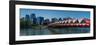 View of Peace Bridge with skylines in the background, Bow River, Calgary, Alberta, Canada-null-Framed Photographic Print