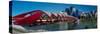 View of Peace Bridge with skylines in the background, Bow River, Calgary, Alberta, Canada-null-Stretched Canvas