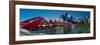 View of Peace Bridge with skylines in the background, Bow River, Calgary, Alberta, Canada-null-Framed Photographic Print