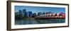 View of Peace Bridge with skylines in the background, Bow River, Calgary, Alberta, Canada-null-Framed Photographic Print