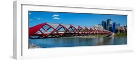 View of Peace Bridge with skylines in the background, Bow River, Calgary, Alberta, Canada-null-Framed Photographic Print