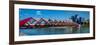 View of Peace Bridge with skylines in the background, Bow River, Calgary, Alberta, Canada-null-Framed Photographic Print