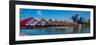 View of Peace Bridge with skylines in the background, Bow River, Calgary, Alberta, Canada-null-Framed Photographic Print