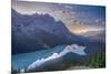 View of Peyto Lake Right before Sunset, Jasper National Park, Alberta, Canadian Rockies-Luis Leamus-Mounted Photographic Print