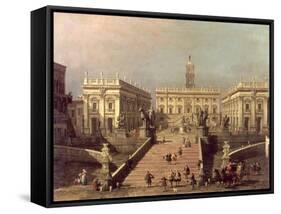 View of Piazza Del Campidoglio and Cordonata, Rome-Canaletto-Framed Stretched Canvas