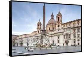 View of Piazza Navona with Fountain of the Four Rivers and the Egyptian Obelisk in the Middle, Rome-Roberto Moiola-Framed Stretched Canvas