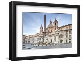 View of Piazza Navona with Fountain of the Four Rivers and the Egyptian Obelisk in the Middle, Rome-Roberto Moiola-Framed Photographic Print