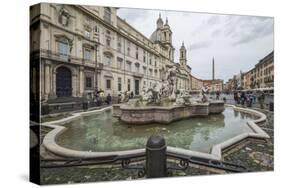 View of Piazza Navona with Fountain of the Four Rivers and the Egyptian obelisk in the middle, Rome-Roberto Moiola-Stretched Canvas