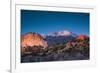 View of Pikes Peak at dawn, Garden of the Gods, Colorado Springs, Colorado, USA-null-Framed Photographic Print