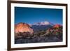 View of Pikes Peak at dawn, Garden of the Gods, Colorado Springs, Colorado, USA-null-Framed Photographic Print