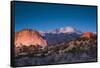 View of Pikes Peak at dawn, Garden of the Gods, Colorado Springs, Colorado, USA-null-Framed Stretched Canvas