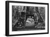 View of Pioneers Cabin, Men on Horseback - Calaveras County, CA-Lantern Press-Framed Art Print