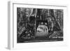 View of Pioneers Cabin, Men on Horseback - Calaveras County, CA-Lantern Press-Framed Art Print