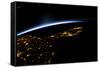 View of planet Earth from space showing night time in Florida Sate, USA-null-Framed Stretched Canvas