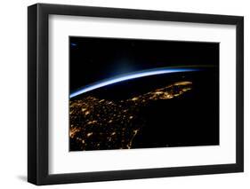 View of planet Earth from space showing night time in Florida Sate, USA-null-Framed Photographic Print