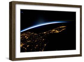 View of planet Earth from space showing night time in Florida Sate, USA-null-Framed Photographic Print