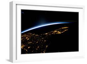 View of planet Earth from space showing night time in Florida Sate, USA-null-Framed Photographic Print