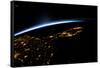 View of planet Earth from space showing night time in Florida Sate, USA-null-Framed Stretched Canvas