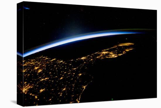 View of planet Earth from space showing night time in Florida Sate, USA-null-Stretched Canvas