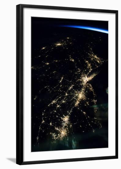 View of planet Earth from space showing night time over American Northeast area-null-Framed Photographic Print