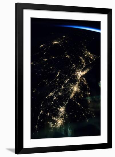 View of planet Earth from space showing night time over American Northeast area-null-Framed Photographic Print