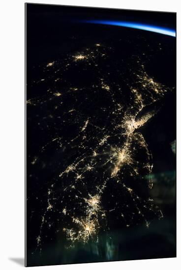 View of planet Earth from space showing night time over American Northeast area-null-Mounted Photographic Print