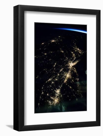 View of planet Earth from space showing night time over American Northeast area-null-Framed Photographic Print