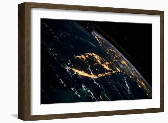 View of planet Earth from space showing night time over Cuba and Florida-null-Framed Photographic Print