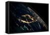 View of planet Earth from space showing night time over Cuba and Florida-null-Framed Stretched Canvas